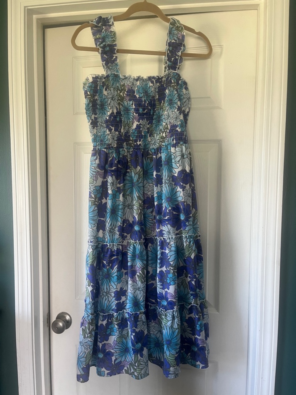 As U Wish Blue Floral Smocked Sundress with Ruffled Straps